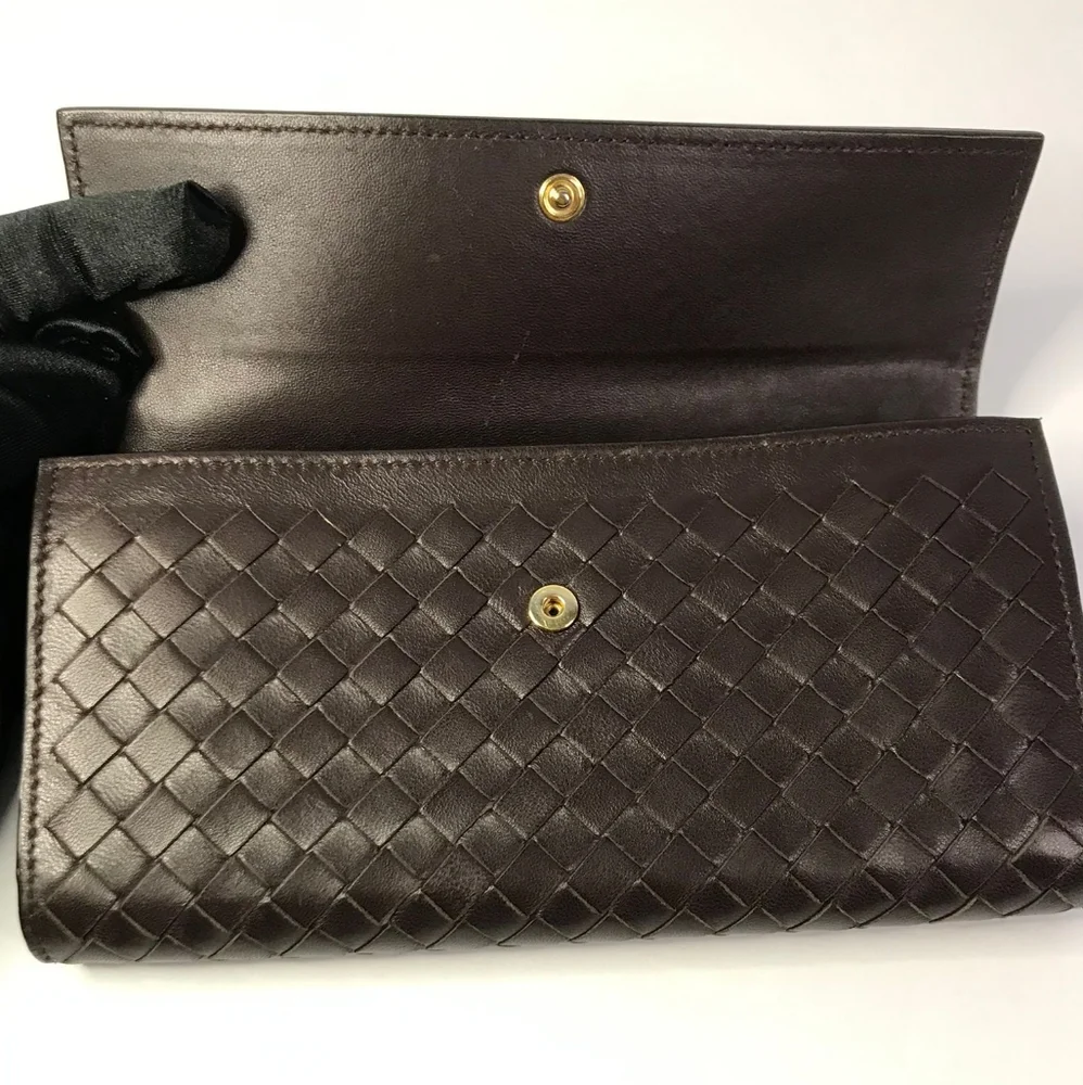 In like New Condition BOTTEGAVENETA PURSE 150509 INTRECCIATO LEATHER BROWN MENS